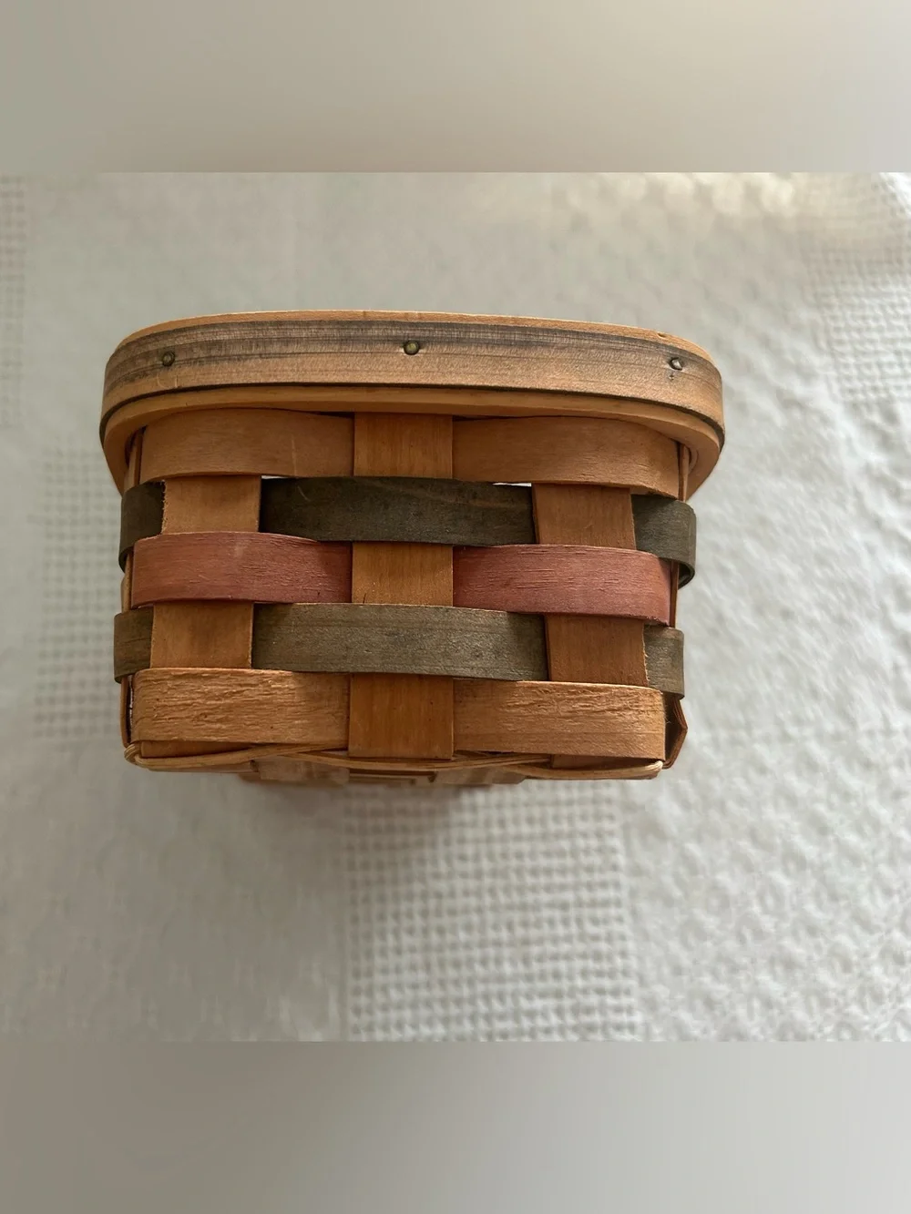 Handwoven Wood Basket with Green and Red Accents - Classic Home Accents
